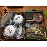 Two boxes of assorted, to include a part blue and white dinner service