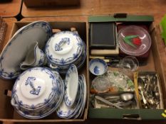 Two boxes of assorted, to include a part blue and white dinner service