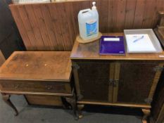 A pair of walnut speaker covers, a TV cabinet and a hifi cabinet