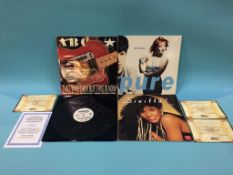 Assorted mounted photos and signed cards, to include Sinitta, The Primitives, ABC (Martin Fry), No