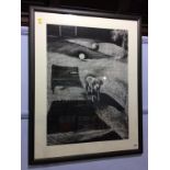 David Phillips, charcoal, signed, 'Suzy in garden, hot day', 74cm x 54cm