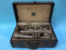 A cased trumpet