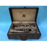 A cased trumpet