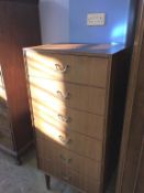A teak chest of six drawers, 61cm wide