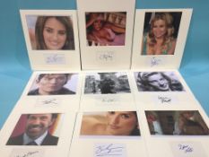 Assorted mounted photos and signed cards to include Cheryl Tiegs, Carmen Electra, Penelope Cruz,