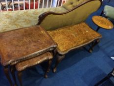 A walnut occasional table, coffee table and a nest of tables