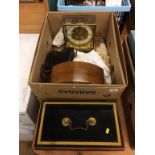 A Junghans electric mantle clock, a deed box etc.