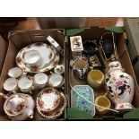 Two trays of china, to include Masons and Royal Albert Old Country Roses china etc.