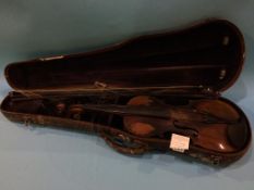 A violin, together with two bows and fitted case