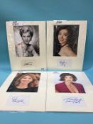 Assorted mounted photos and signed cards, to include Olympia Dukakis, Judi Dench, Julie Bowen,
