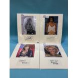 Assorted mounted photos and signed cards, to include Julie Christie, Kim Cattrall, Kirstin Davis,