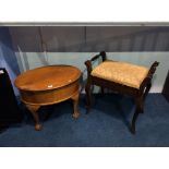 An oval sewing box and a piano stool