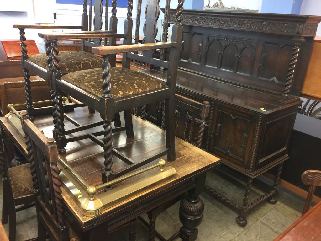 An oak barley twist dining room suite