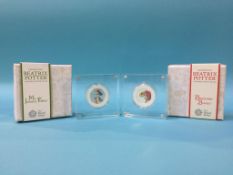 Two boxed Royal Mint Beatrix Potter silver proof coins, with limited edition certificates