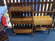 A 19th century rosewood barley twist, three tier what not, with single drawer etc.