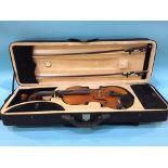 A violin labelled Veracini, together with two bows, one by Juliano Oliveira, in fitted hard case