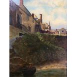 Frank Wright Bourdillon (1851 - 1924), oil, signed, 'Newlyn Harbour', 29 x19cm