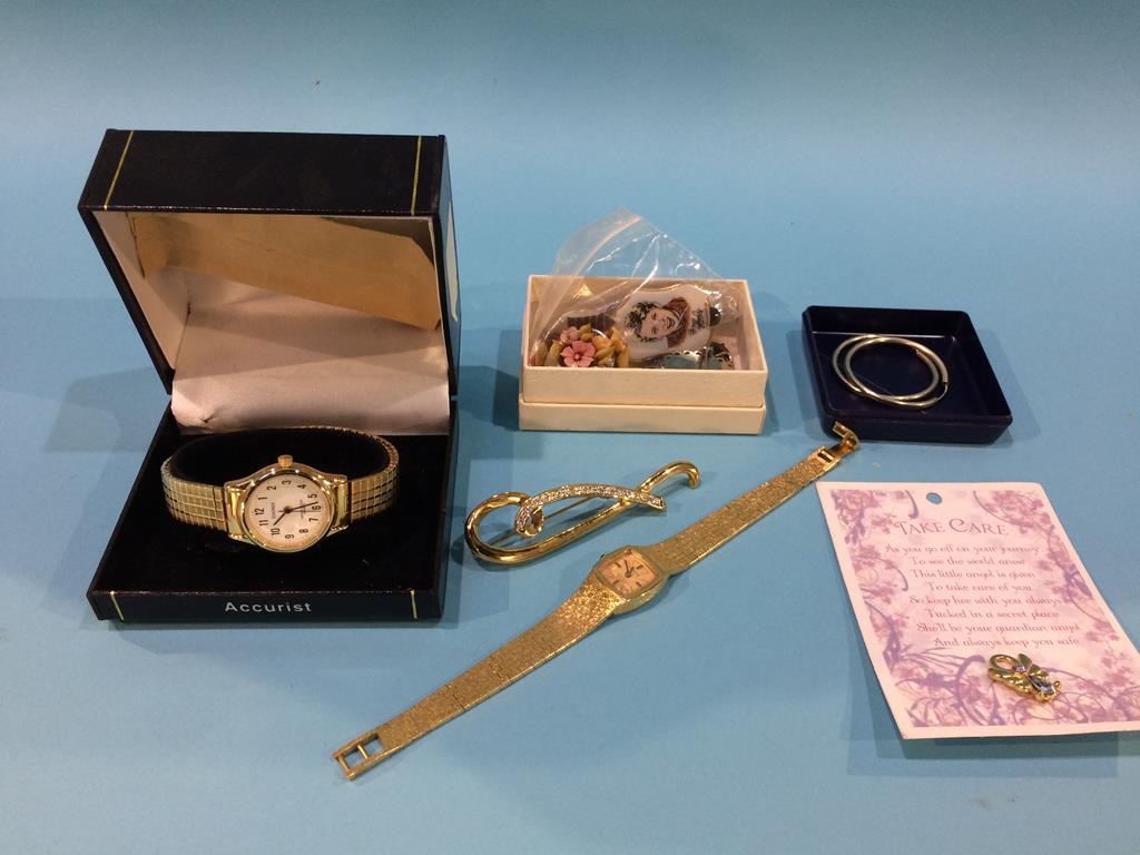 Assorted costume jewellery, to include an Oris watch