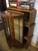 A walnut Deco sliding door cabinet and a half moon China cabinet