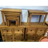 A pair of pine cabinets and nest of tables etc.