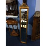 A narrow ornate gilt mirror