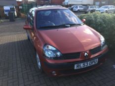 A Renault Clio Dynamique DCI 100, registered 29/01/2004, 1.4 cc, MOT until 17/02/2022, mileage 213,