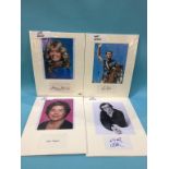 Assorted mounted photos and signed cards, to include Farrah Fawcett, Natasha Henstridge, Eva