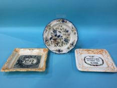 A 19th century earthenware plate and two Sunderland lustre plaques