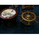 A Ships wheel coffee table and a Duke of Wellington coffee table (2)