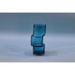 A small Whitefriars kingfisher blue Drunken Bricklayer glass vase by Geoffrey Baxter, 19cm height