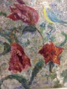 20th century English school, oil, signed, circa 1940's, 'Tulips', (Colin George Steen label to