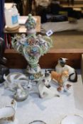 A Continental vase and cover, a Bing and Grondahl Goat, number 1699, Beswick, Doulton etc.