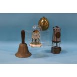 Eccles Miners lamp, brass bell, clock etc.