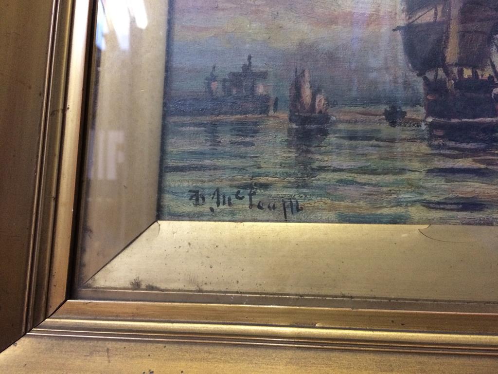 Duncan Fraser McLea (1841 - 1916), oil, signed. 'Groyne light off the Tyne', 29cm x 50cm - Image 2 of 2