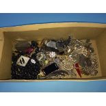A box of costume jewellery and wristwatches etc.
