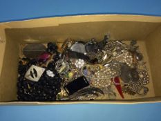 A box of costume jewellery and wristwatches etc.