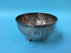 A silver bowl, makers mark rubbed, London, 1874, 5oz