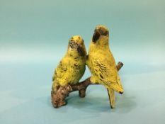 A cold painted bronze figure group of a pair of Budgies by Franz Bergman, stamped 'Namgreb', 10cm