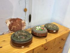 Pair of Victorian needlework footstools and another