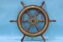 A mahogany Ships wheel, John Hustie and Co. Ltd, Greenock, 62cm diameter