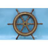 A mahogany Ships wheel, John Hustie and Co. Ltd, Greenock, 62cm diameter