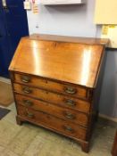 A Georgian oak bureau, 93cm wide, 110cm high