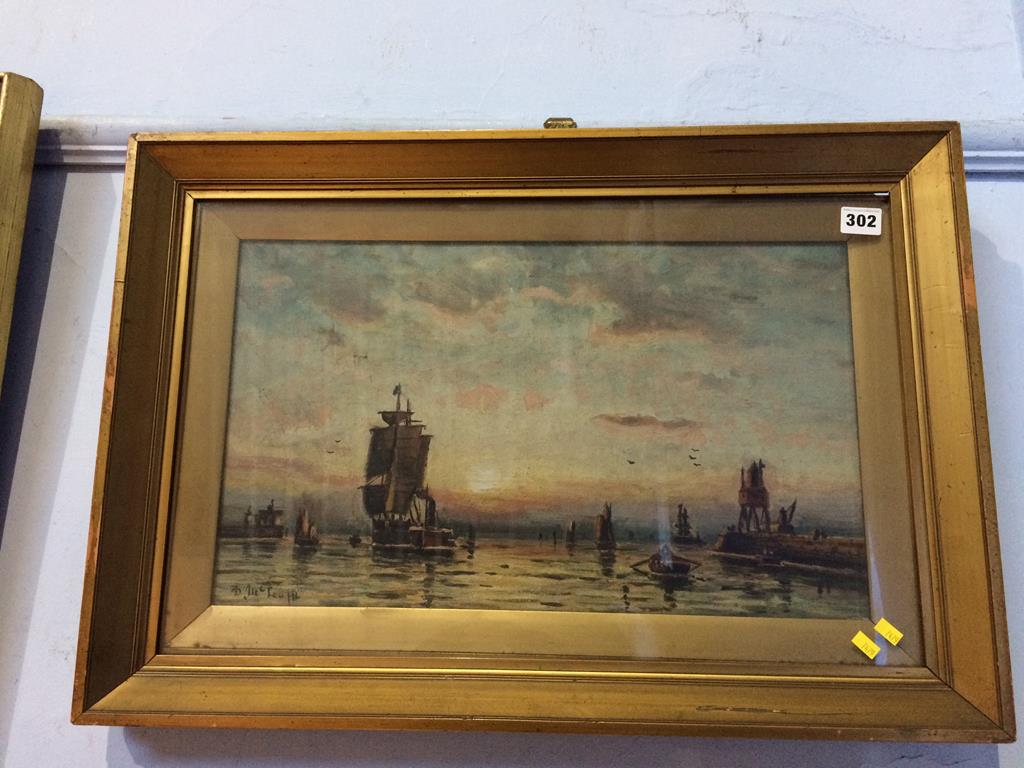 Duncan Fraser McLea (1841 - 1916), oil, signed. 'Groyne light off the Tyne', 29cm x 50cm