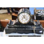 A good Victorian slate and marble 8 day clock, with enamelled dial, 50cm wide