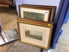 A collection of various watercolours and an oil painting (4)