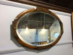 Oak oval mirror, 79cm wide