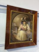 Print of a Victorian lady, in a rosewood frame, 66cm x 59cm (overall size)