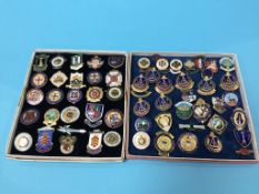 A collection of enamel badges, various bowling clubs and associations