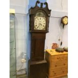 An oak long case clock by Robert Johnson of Darlington, with painted dial, two subsidiary dials