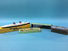 Crescent toys, 'HMS Cumberland', Meccano 'Captain G. E. T. Eystons Thunderbolt' and a Tri Ang